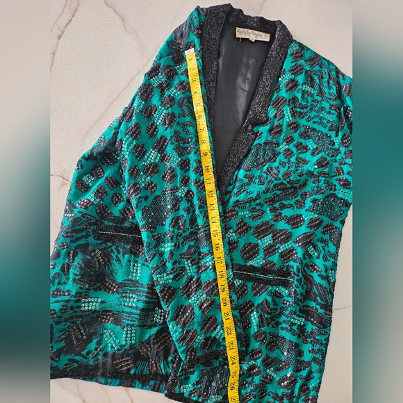 JUDITH ANN CREATIONS INC Beaded Sequin 100% Silk Evening/Opera Jacket Green Sz L - Picture 16 of 16